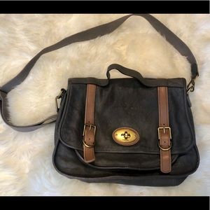 Fossil dark grey leather messenger bag